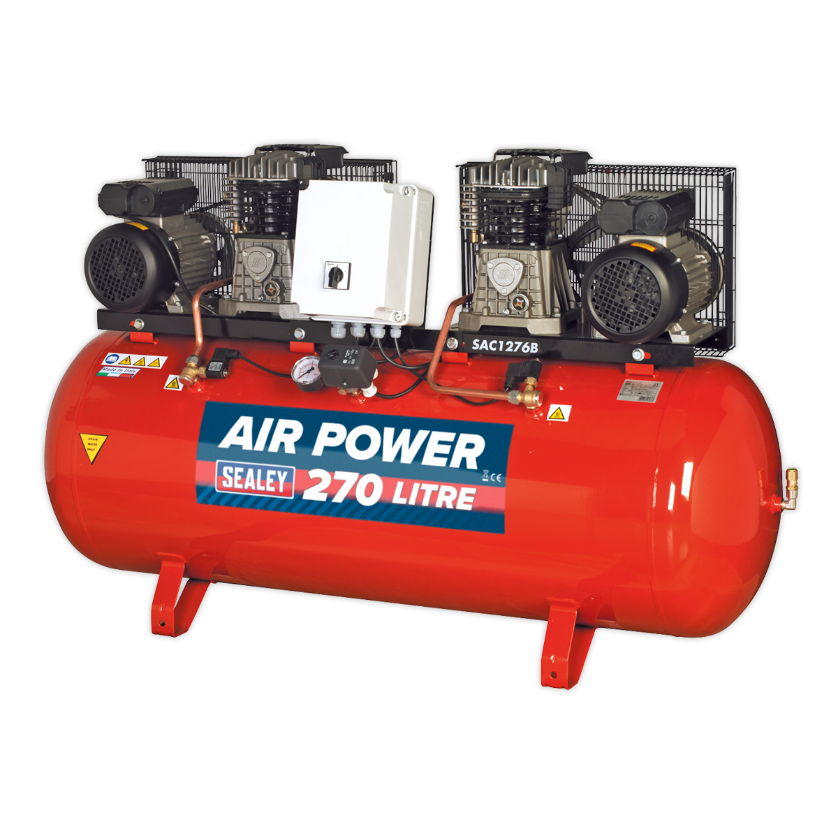 270L Belt Drive Air Compressor with Cast Cylinders 2 x 3hp