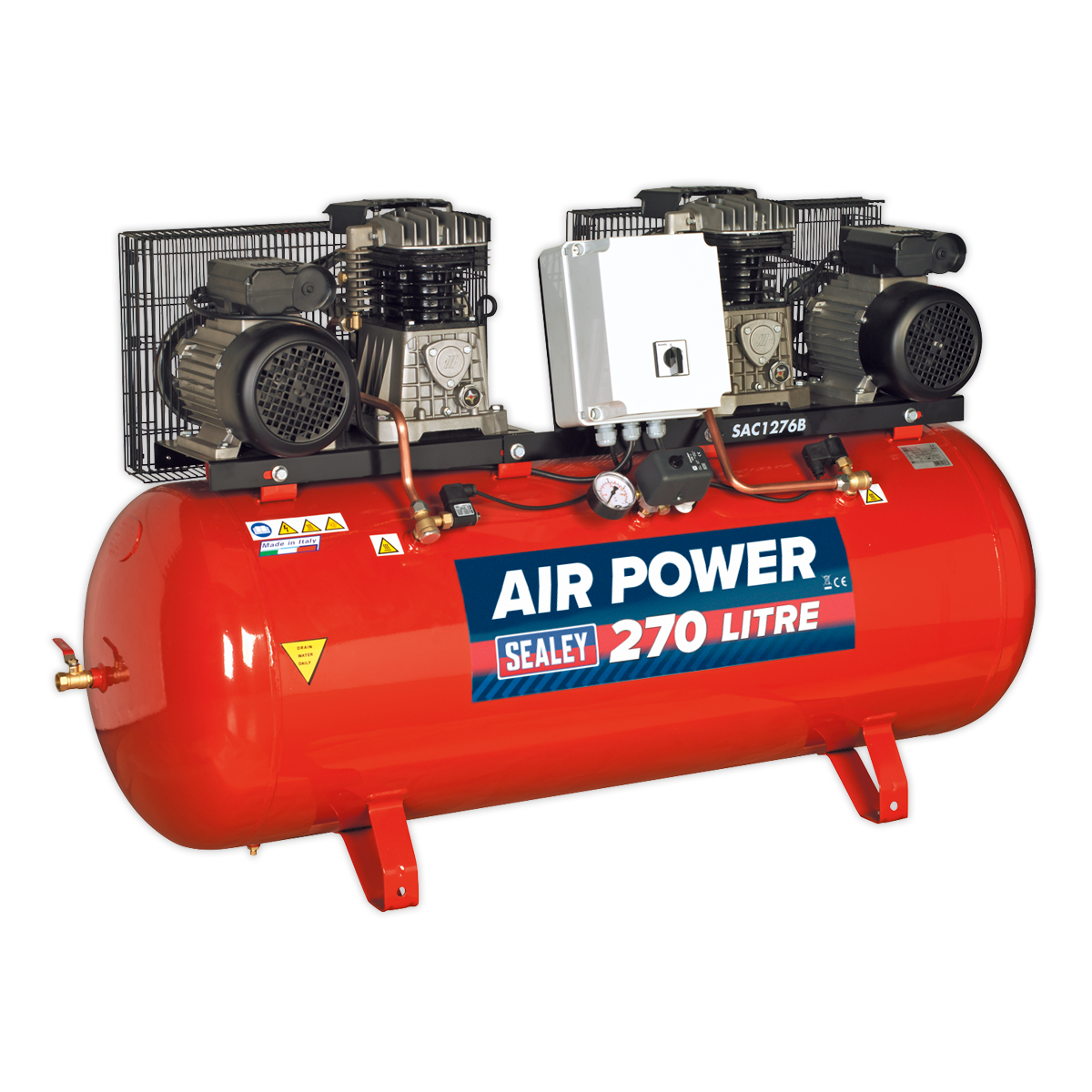 270L Belt Drive Air Compressor with Cast Cylinders 2 x 3hp