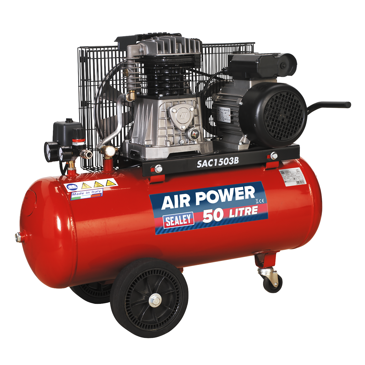 50L Belt Drive Air Compressor with Cast Cylinders & Wheels 3hp