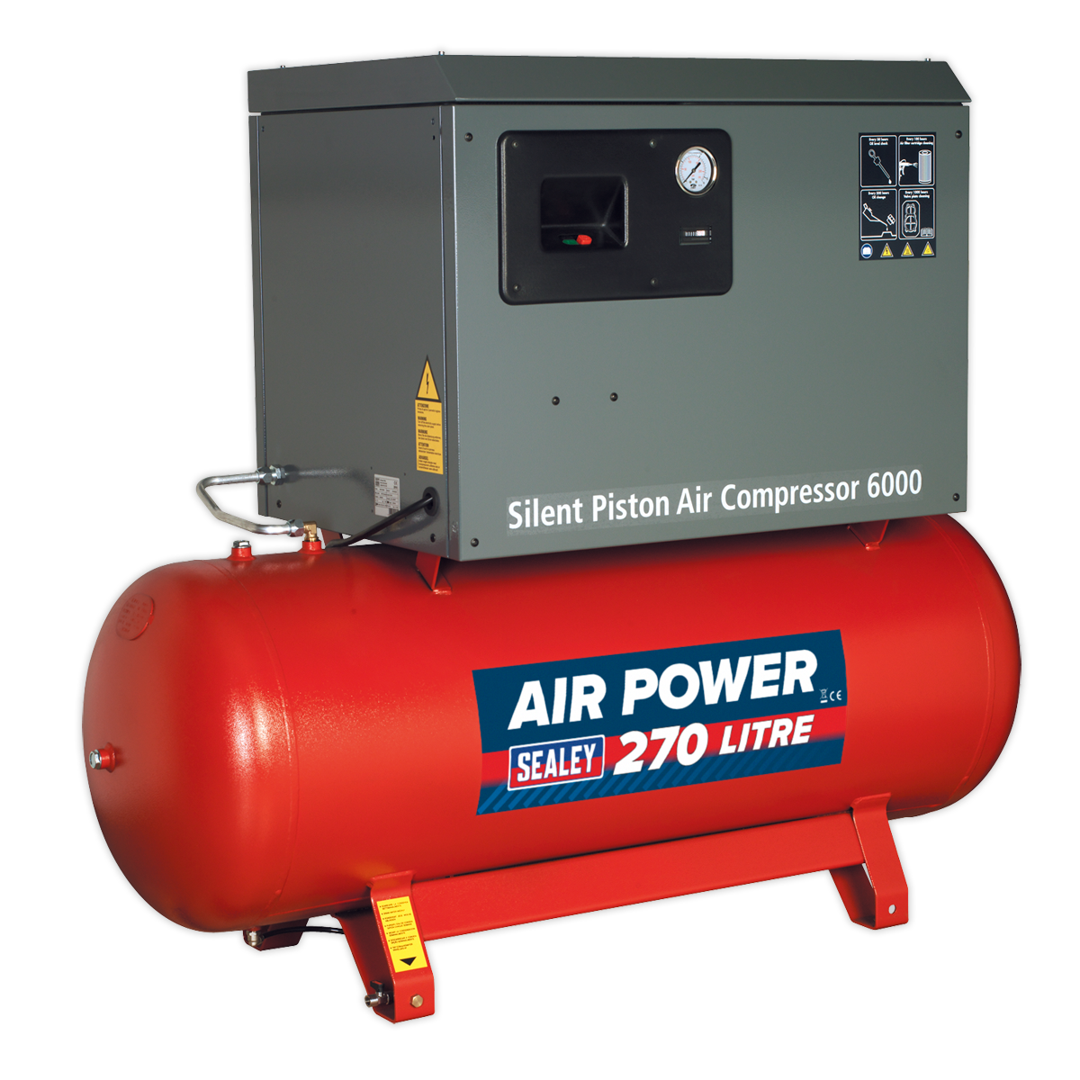 270L Low Noise Belt Drive Air Compressor with Cast Cylinders 5.5hp 3ph 2-Stage