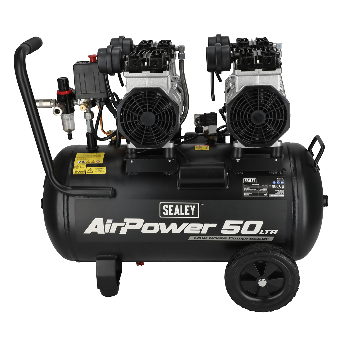 50L Low Noise Oil Free Direct Drive Air Compressor 2 x 2hp