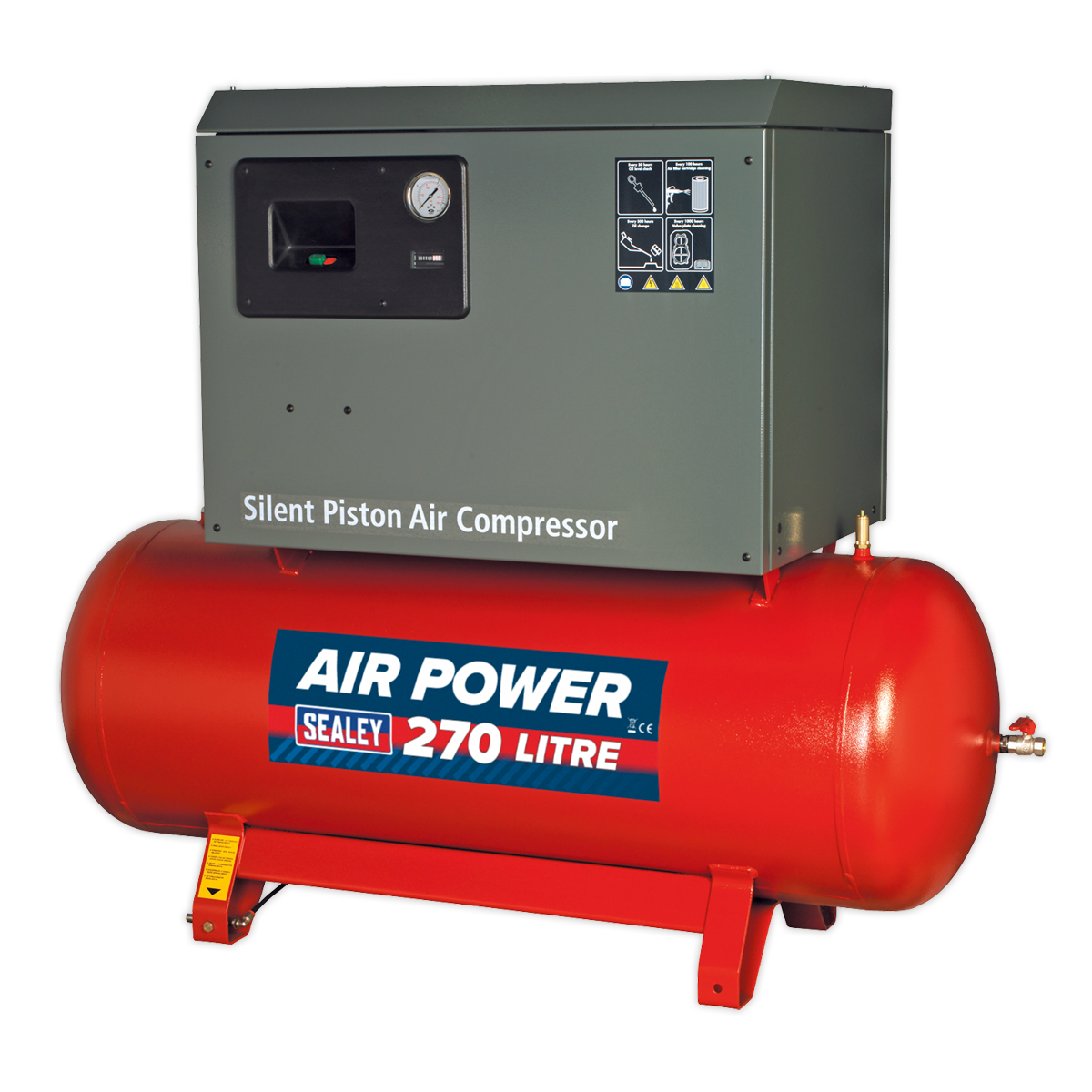 270L Low Noise Belt Drive Air Compressor with Cast Cylinders 7.5hp 3ph 2-Stage