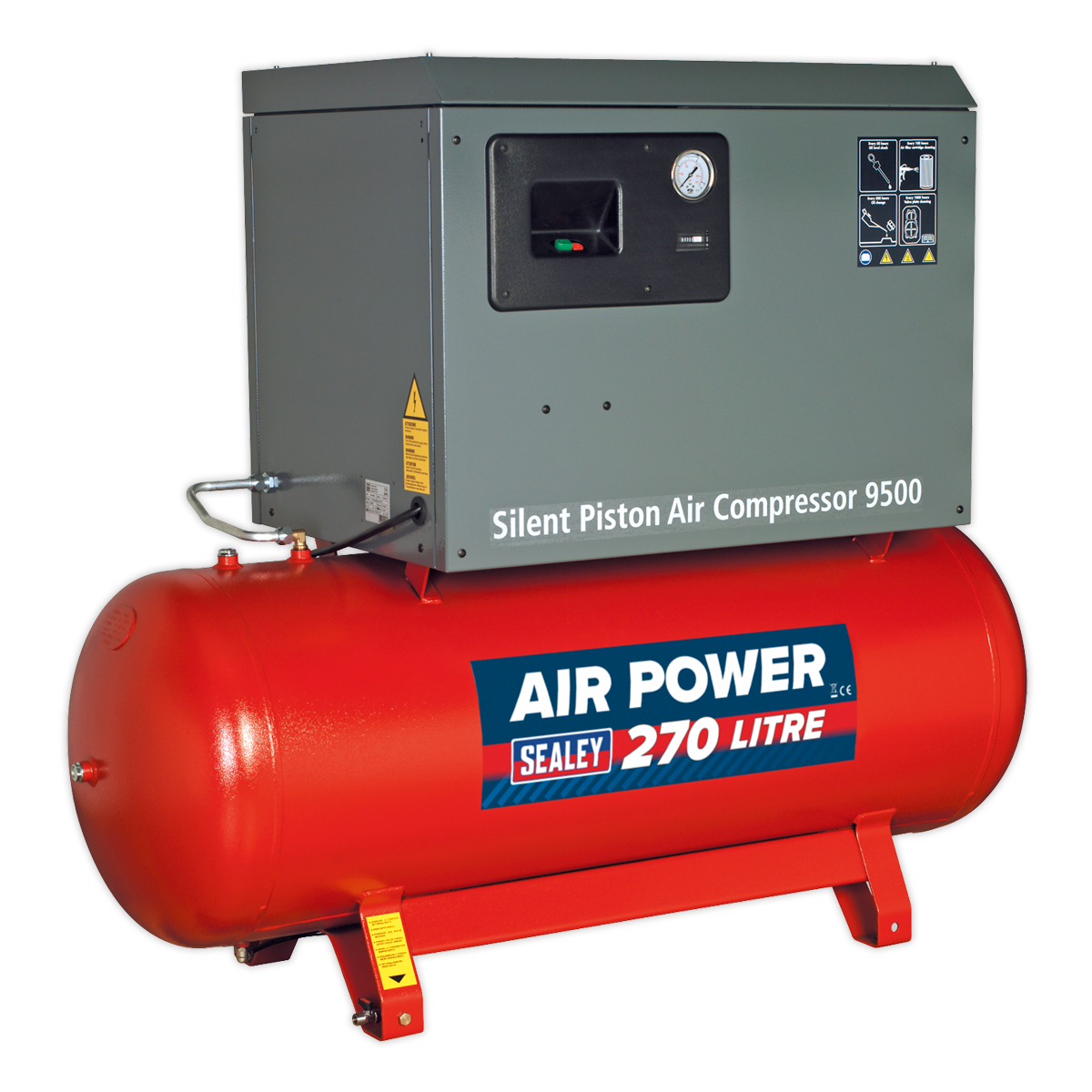 270L Low Noise Belt Drive Air Compressor with Cast Cylinders 7.5hp 3ph 2-Stage