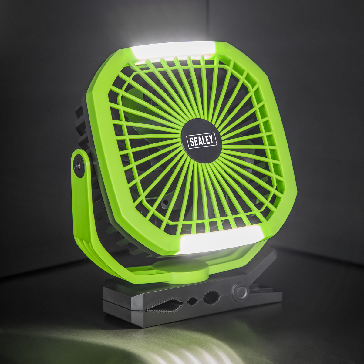4-Speed Portable Clip Fan with Worklight 8"