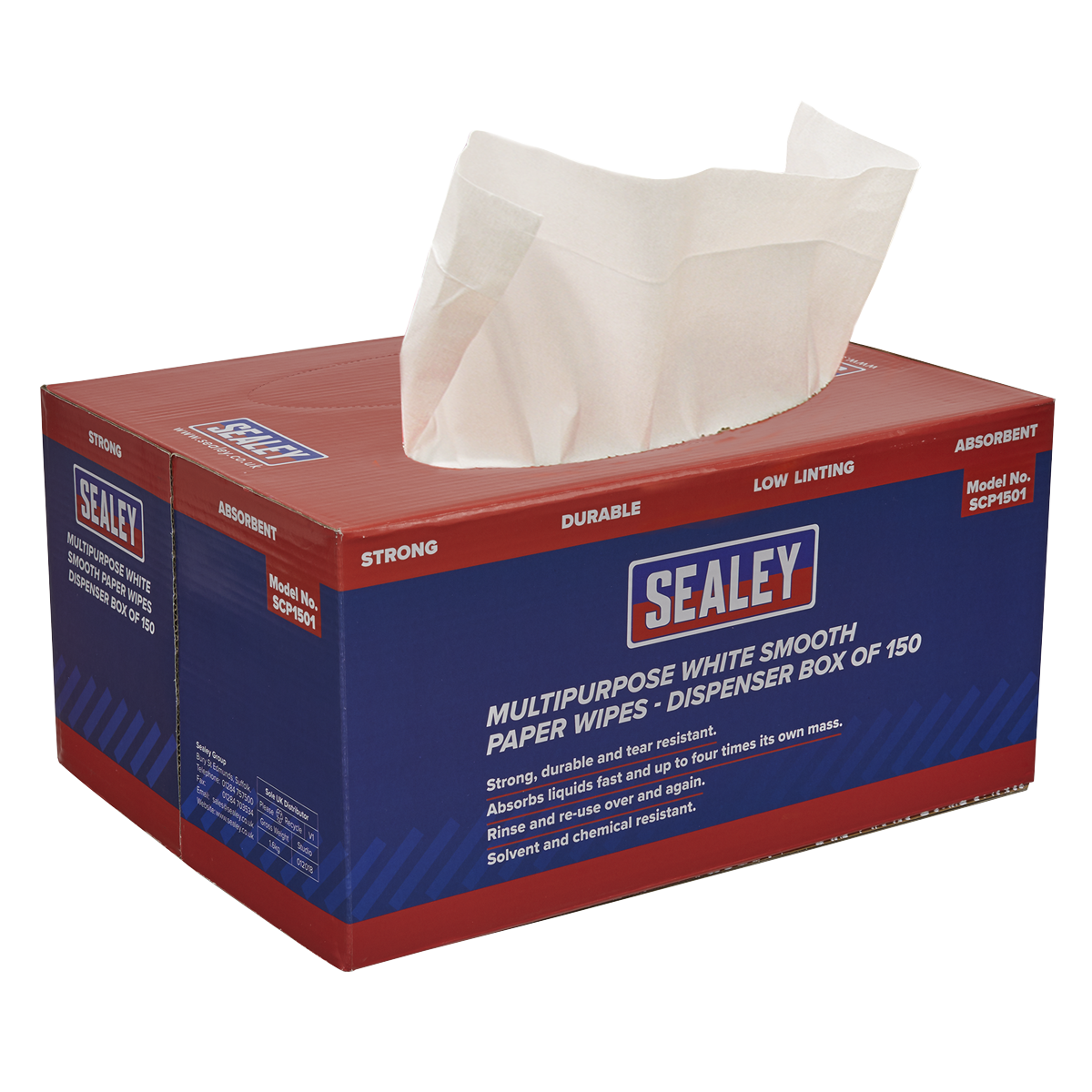 Multipurpose Smooth White Paper Wipes 73gsm - Dispenser Box of 150 Sheets