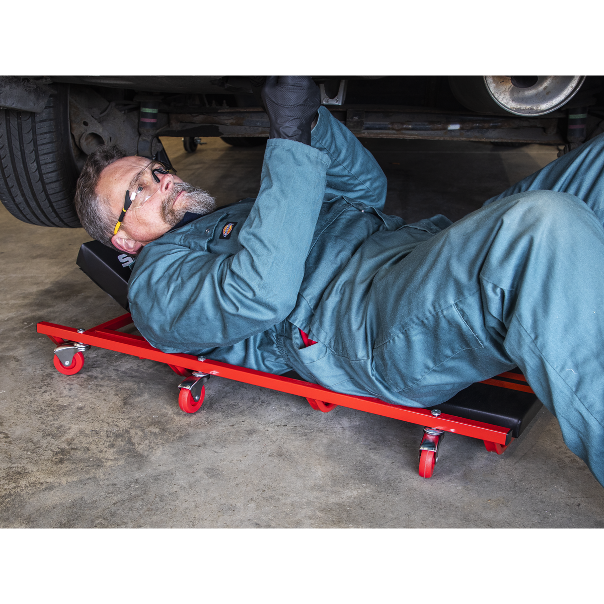 American-Style Deluxe Creeper 40" with Steel Frame, 6 Wheels & Adjustable Headrest