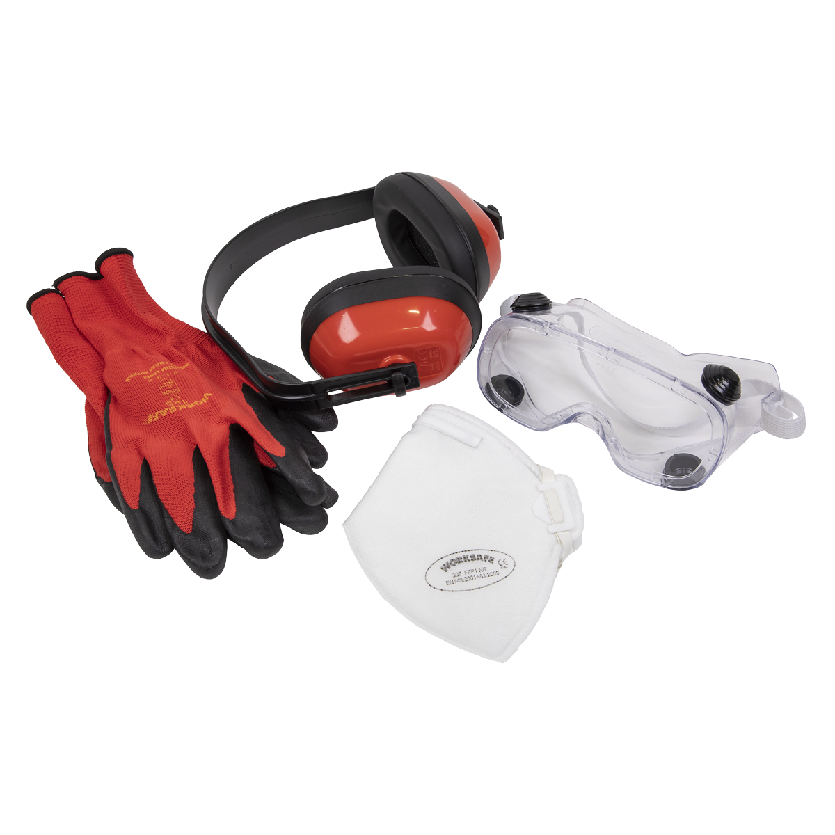 Worksafe® Flexi Grip Gloves, FFP1 Mask, Goggles & Ear Defenders