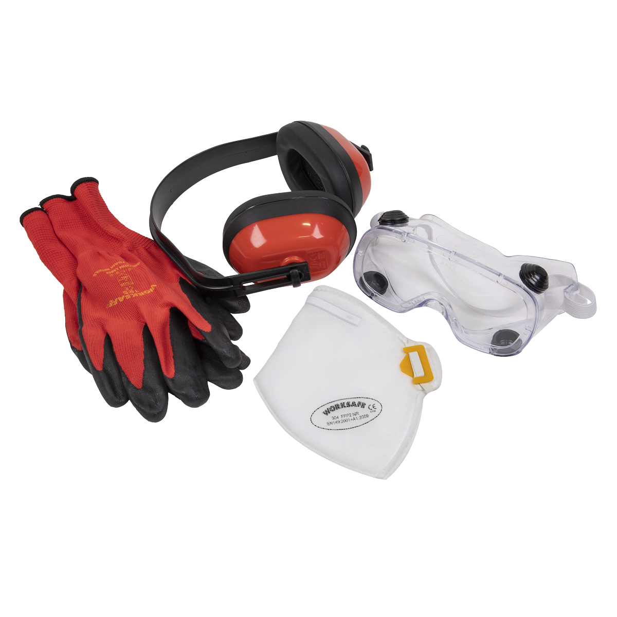 Worksafe® Flexi Grip Gloves, FFP2 Mask, Goggles & Ear Defenders