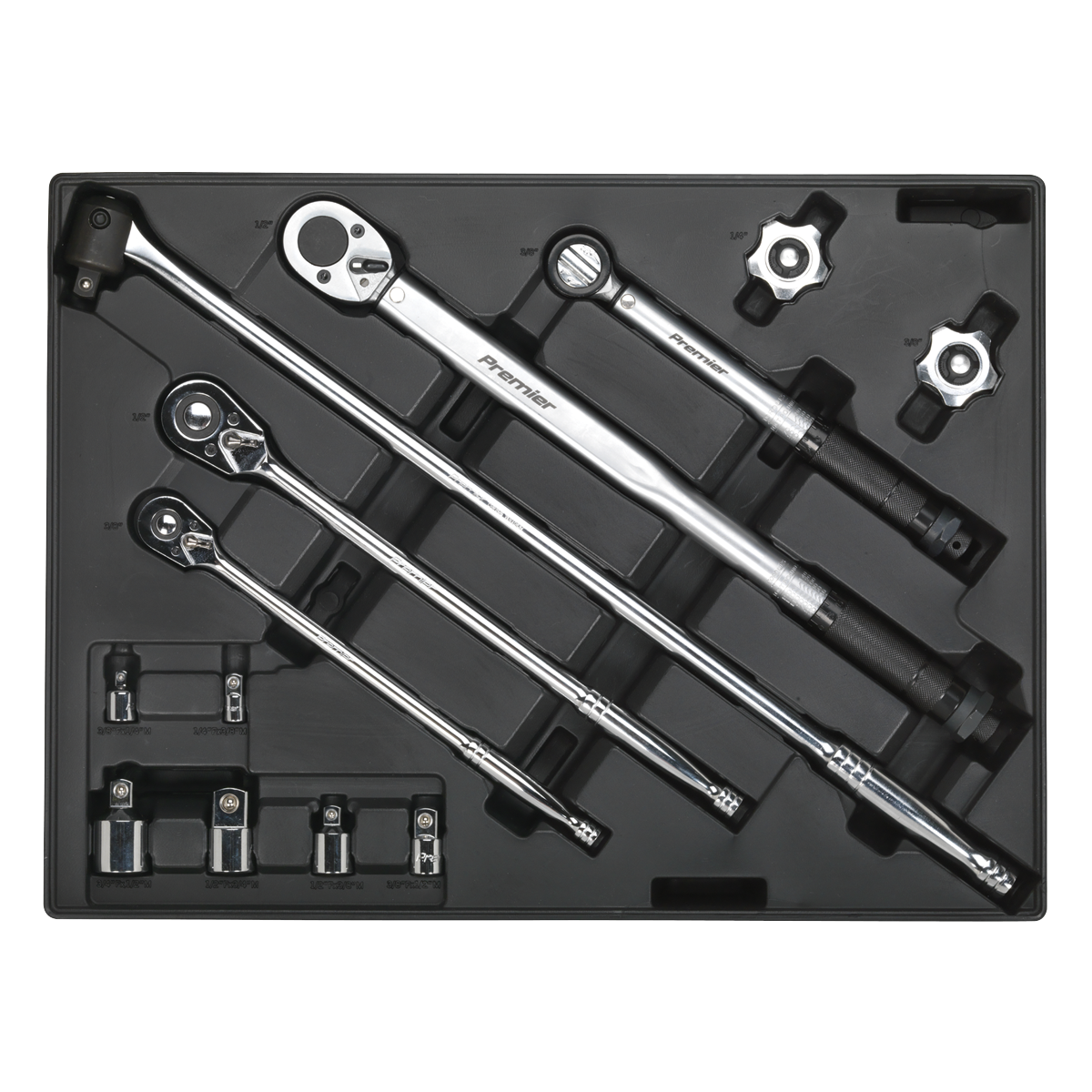 Premier Ratchet, Torque Wrench, Breaker Bar & Socket Adaptor Set with Tool Tray 13pc