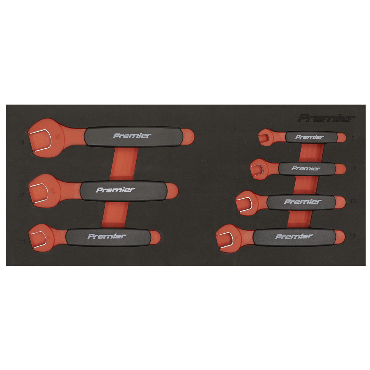 Premier Insulated Open-End Spanner Set with Tool Tray 7pc - VDE Approved