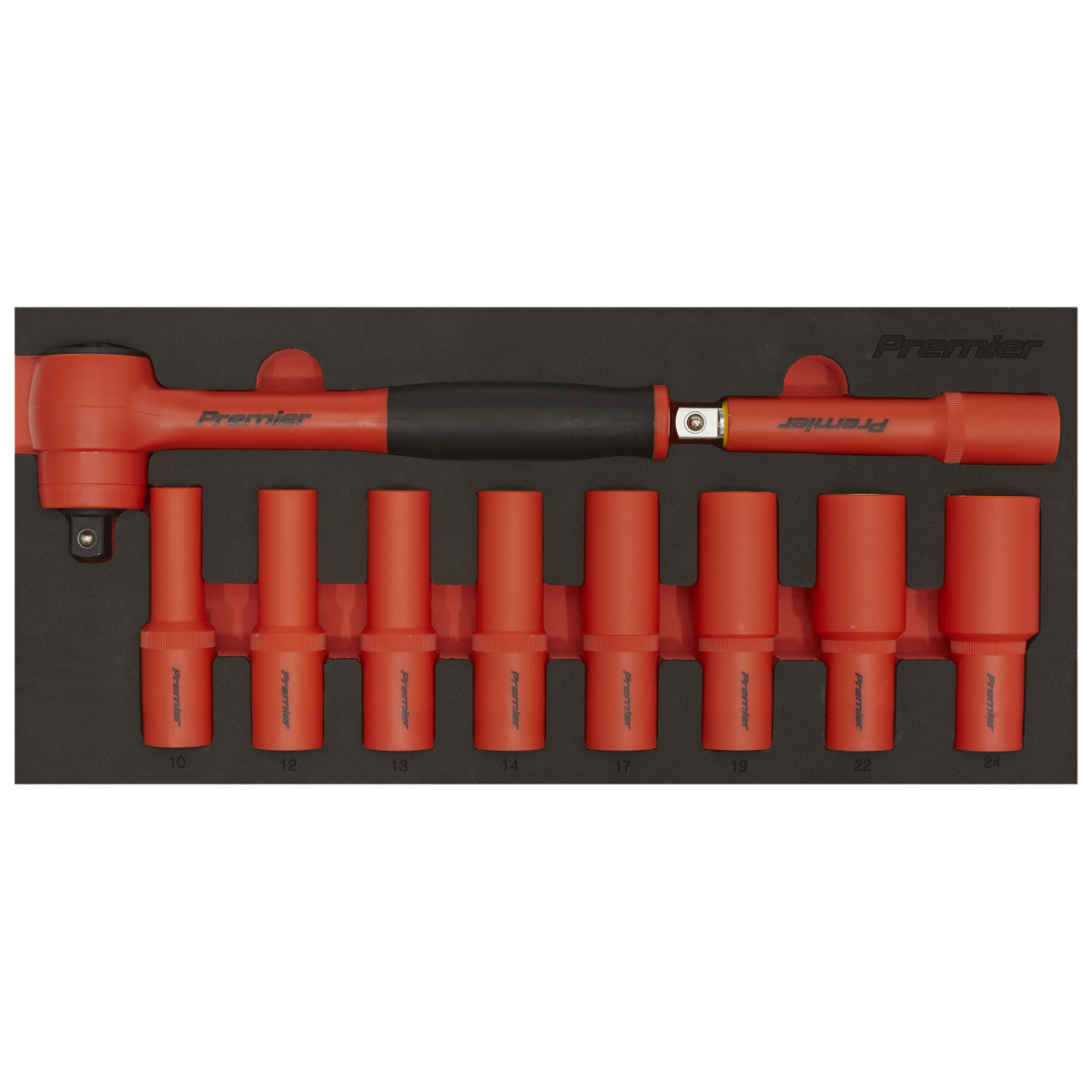 Premier Insulated Socket Set with Tool Tray 1/2"Sq Drive 10pc - VDE Approved