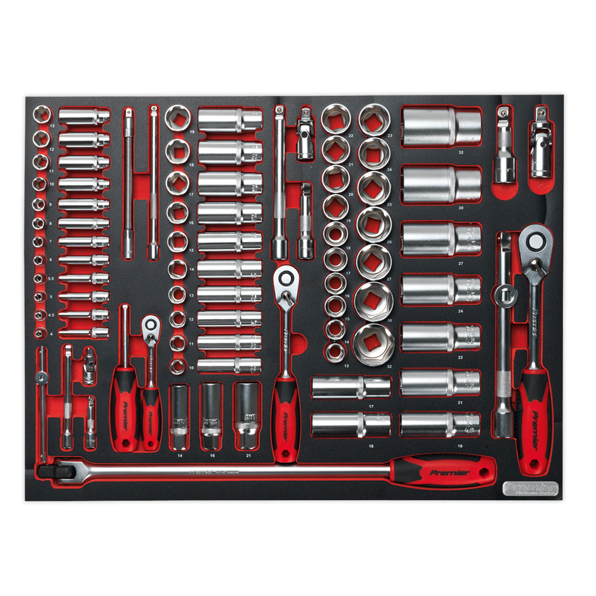 Premier Platinum Socket Set with Tool Tray 1/4", 3/8" & 1/2"Sq Drive 91pc