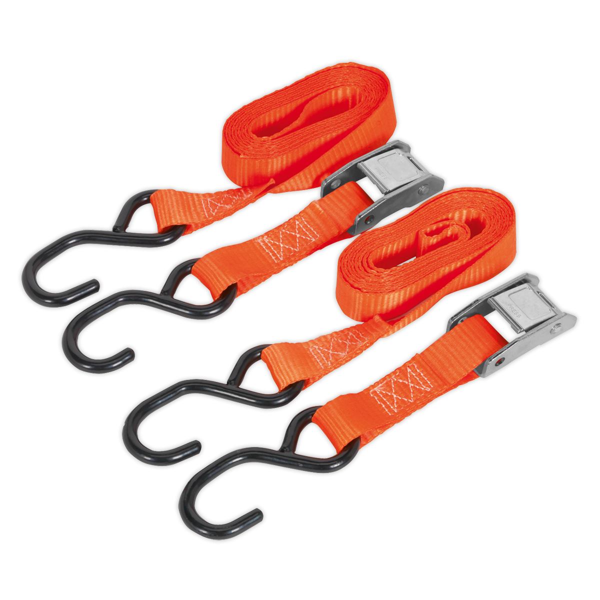 Cam Buckle Strap Polyester Webbing with S-Hooks 25mm x 2.5m 500kg Breaking Strength