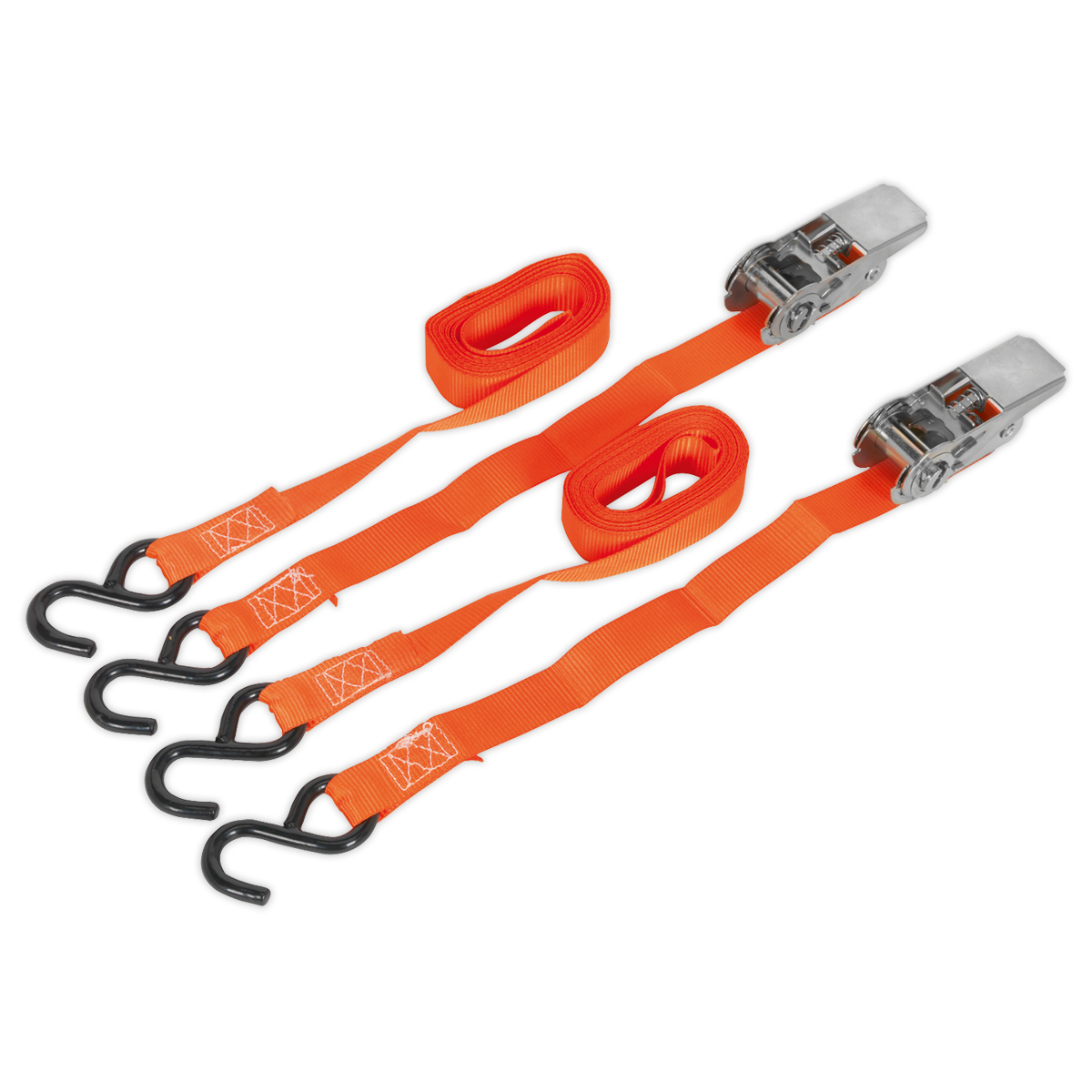 Ratchet Straps Polyester Webbing with S-Hooks 25mm x 4m 500kg Breaking Strength - Pair