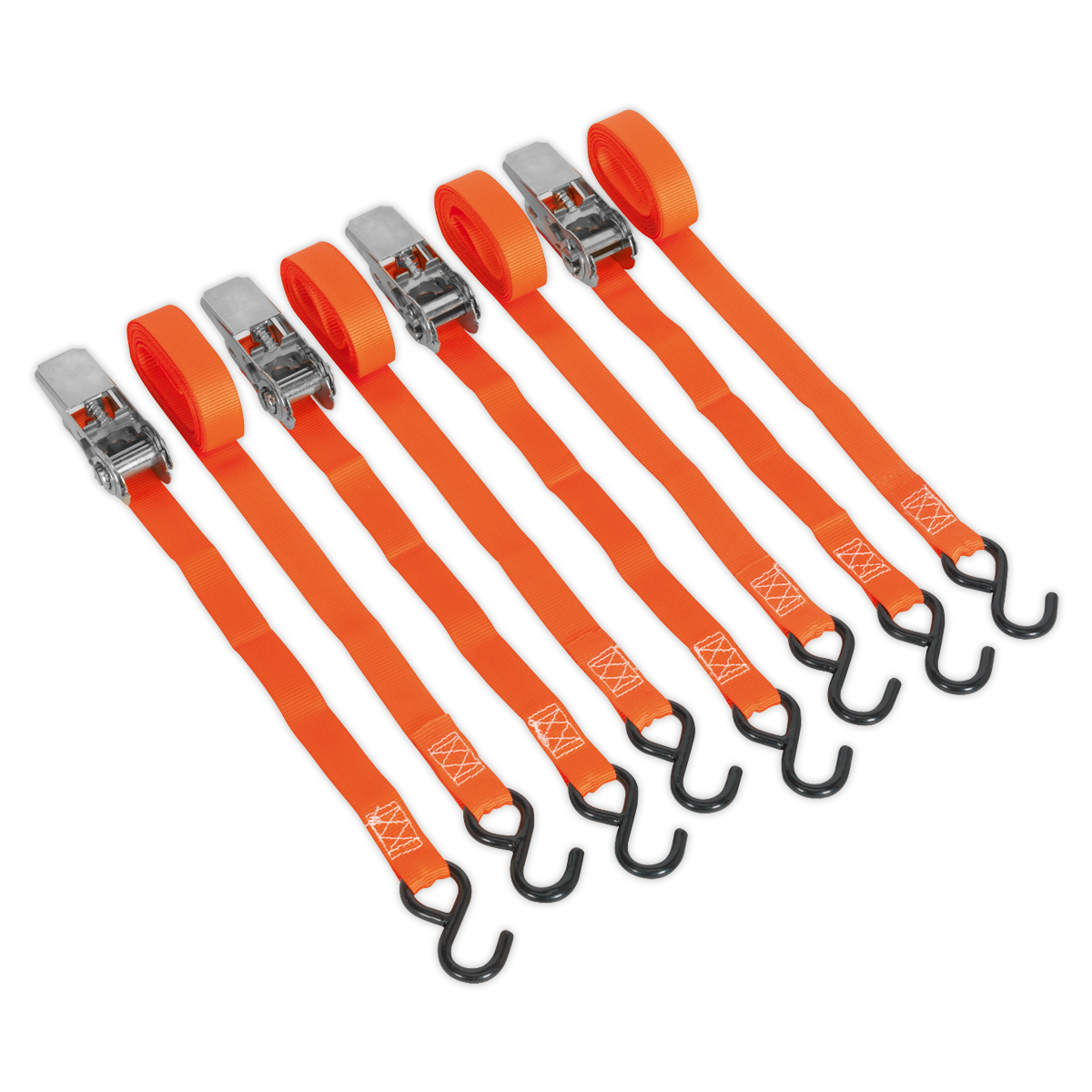 Ratchet Straps Polyester Webbing with S-Hooks 25mm x 4m 500kg Breaking Strength - 2 Pairs