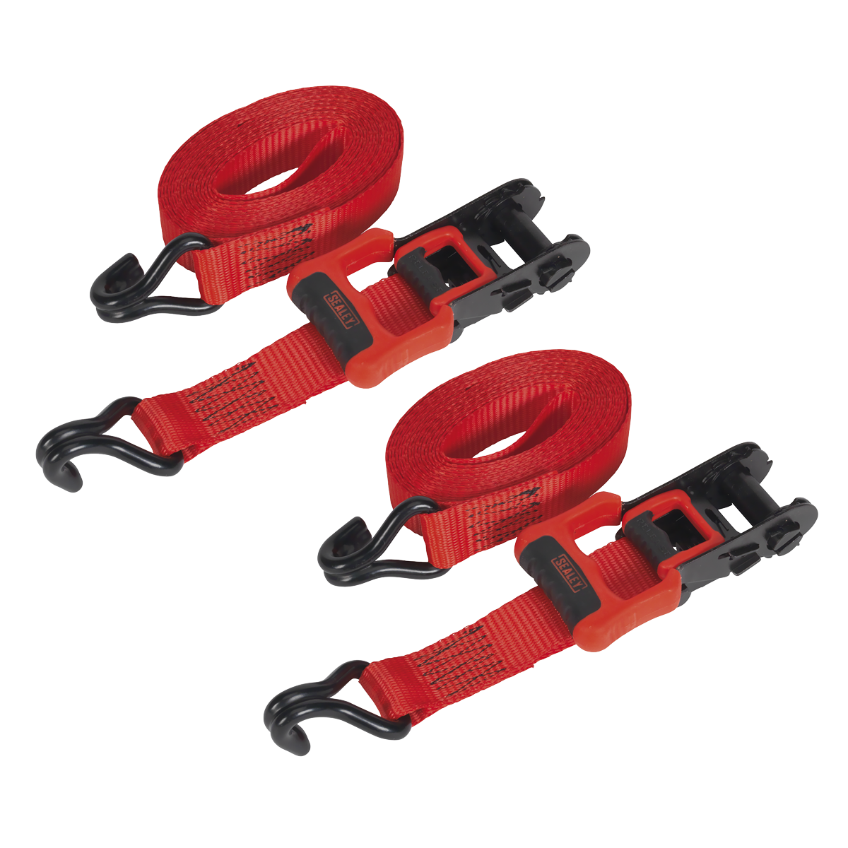 Ratchet Straps Polyester Webbing with J-Hooks 32mm x 4.9m 1200kg Breaking Strength - 2 Pairs