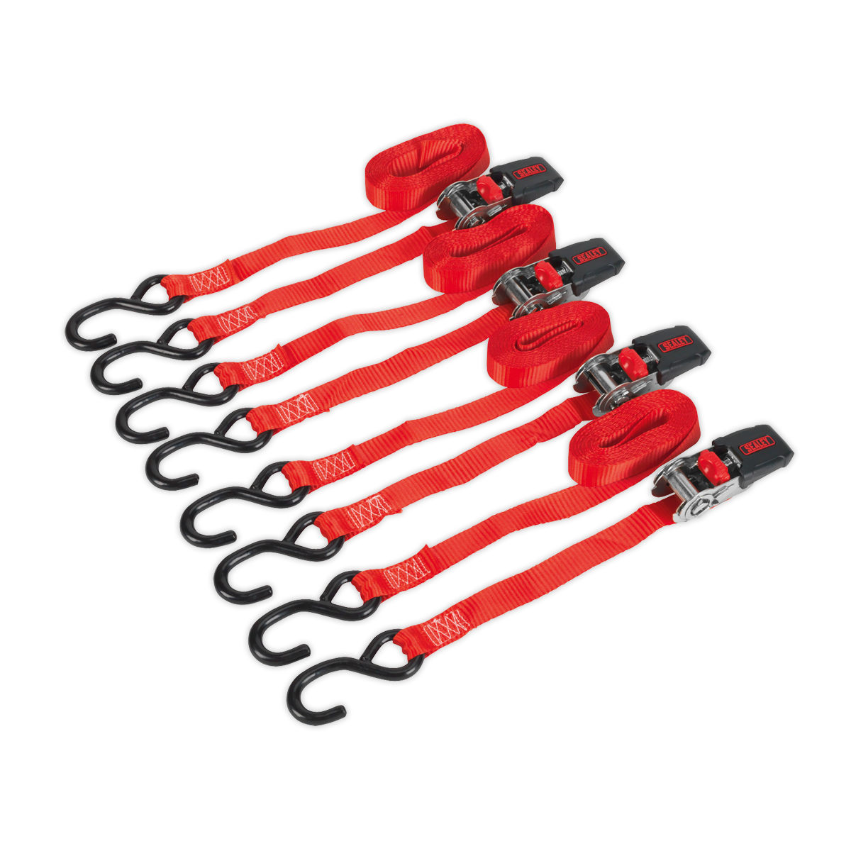 Ratchet Strap Polyester Webbing with S-Hooks 25mm x 4m 800kg Breaking Strength - 2 Pairs