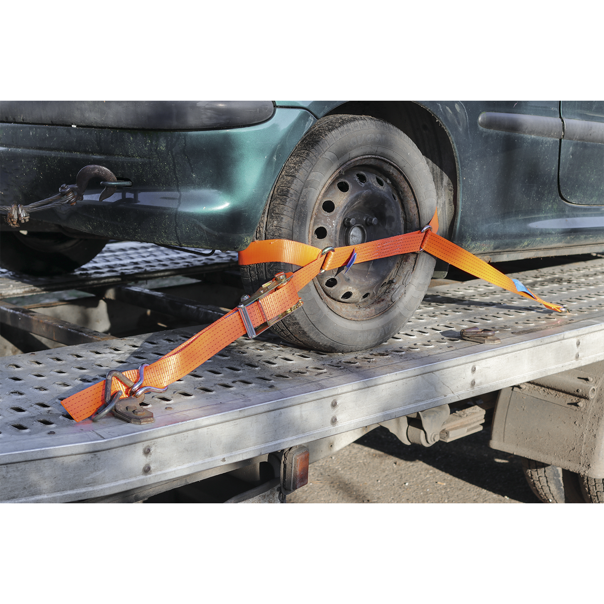 Steel Wheel Car Transporter Ratchet Strap 50mm x 3m 4500kg Breaking Strength