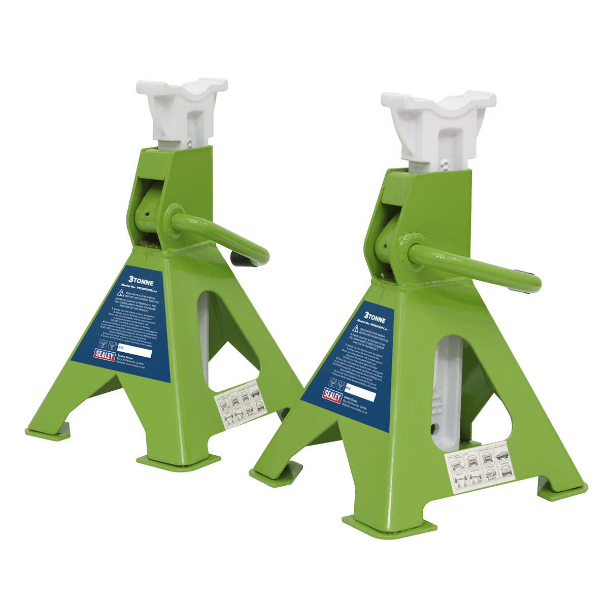 Ratchet Type Axle Stands (Pair) 3 Tonne Capacity per Stand - Hi-Vis Green