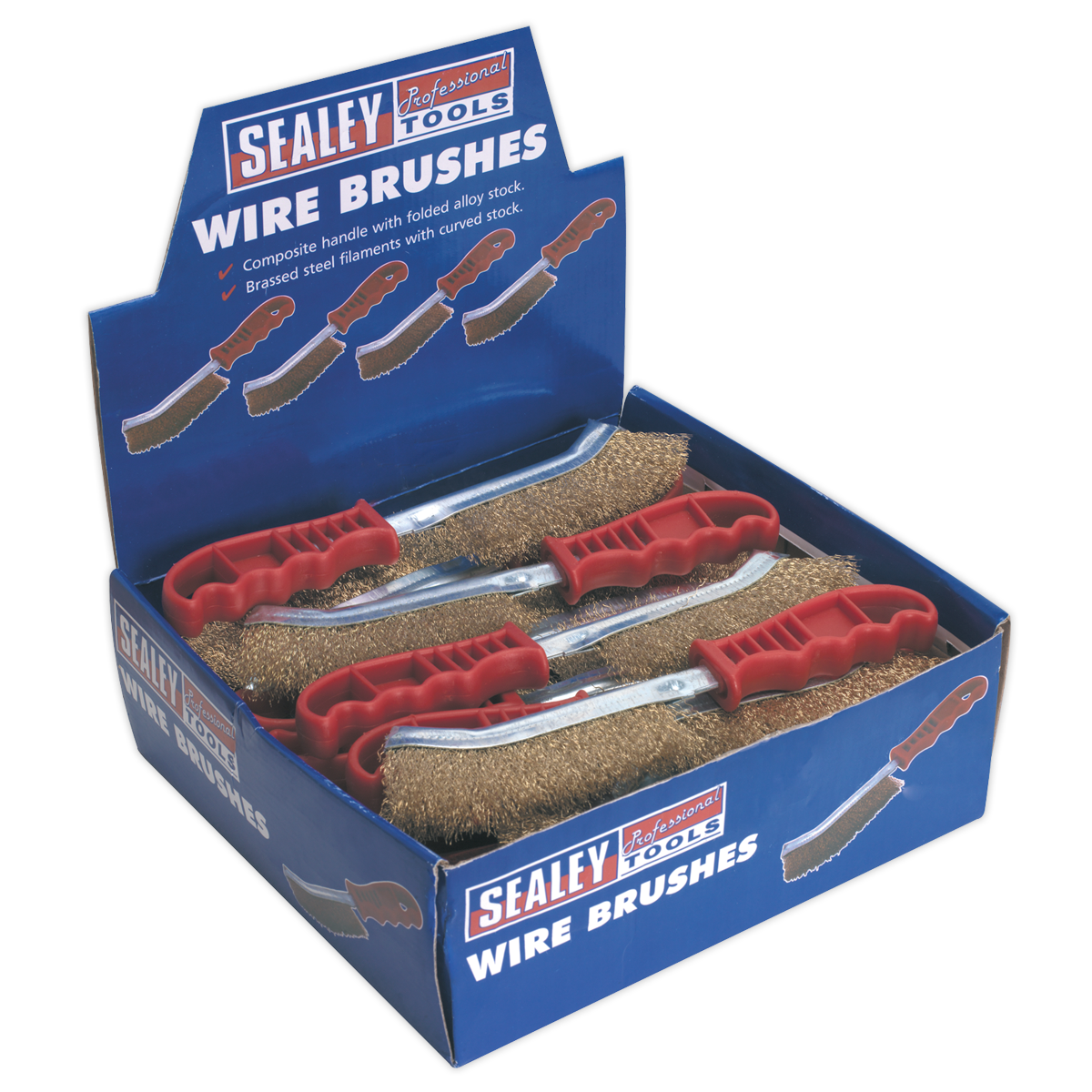 Wire Brush Brassed Steel Plastic Handle - Display Box of 24