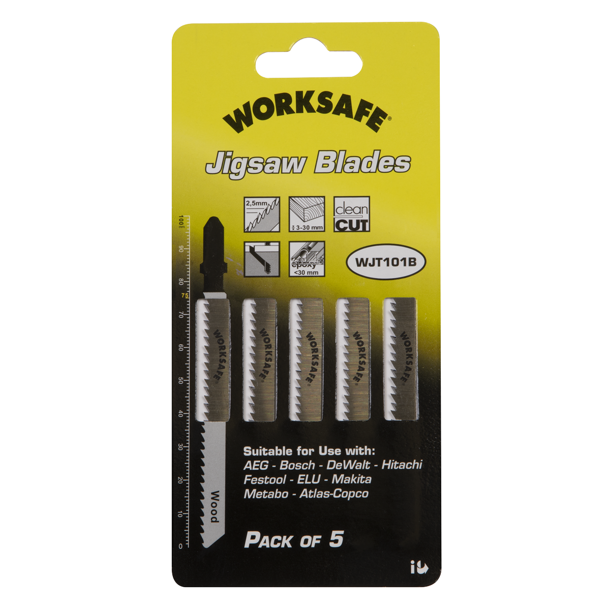 Worksafe® Jigsaw Blade for Wood & Plastics 75mm 10tpi - Pack of 5
