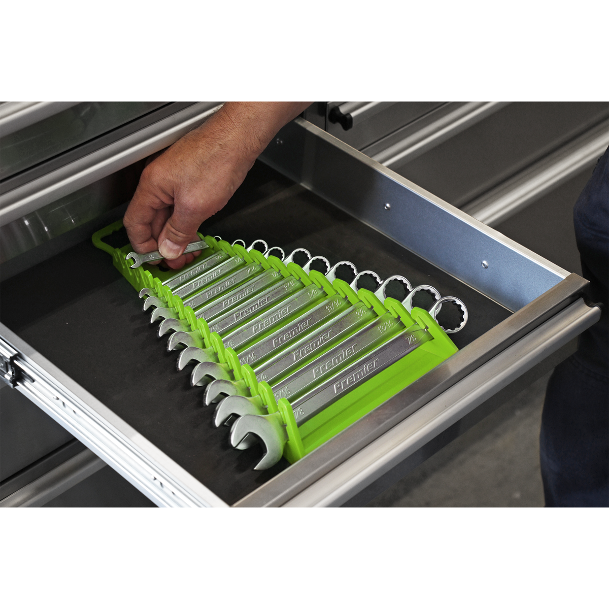 Premier Reverse Spanner Rack Capacity 15 Spanners - Hi-Vis Green