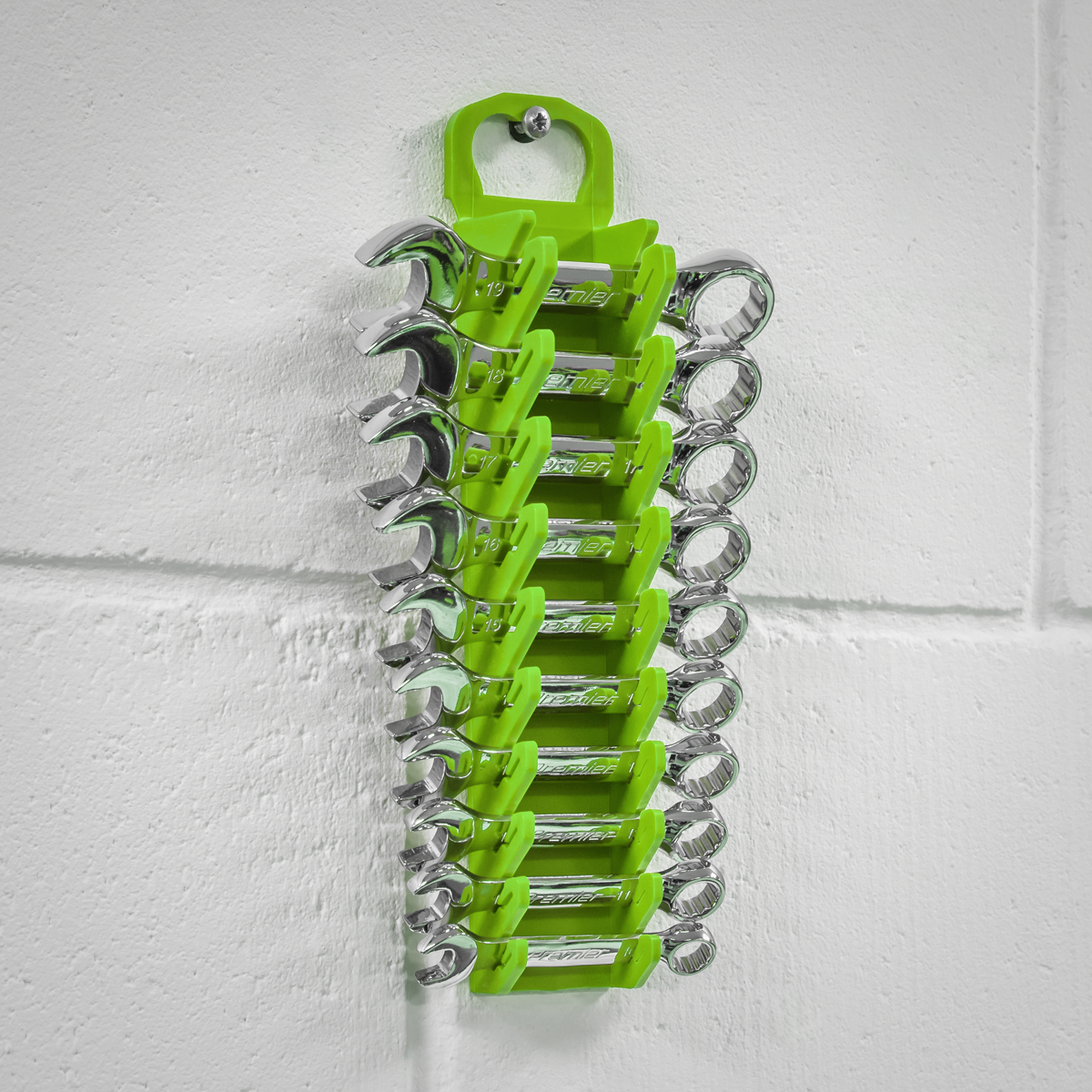 Premier Spanner Rack Capacity 10 Stubby Spanners - Hi-Vis Green