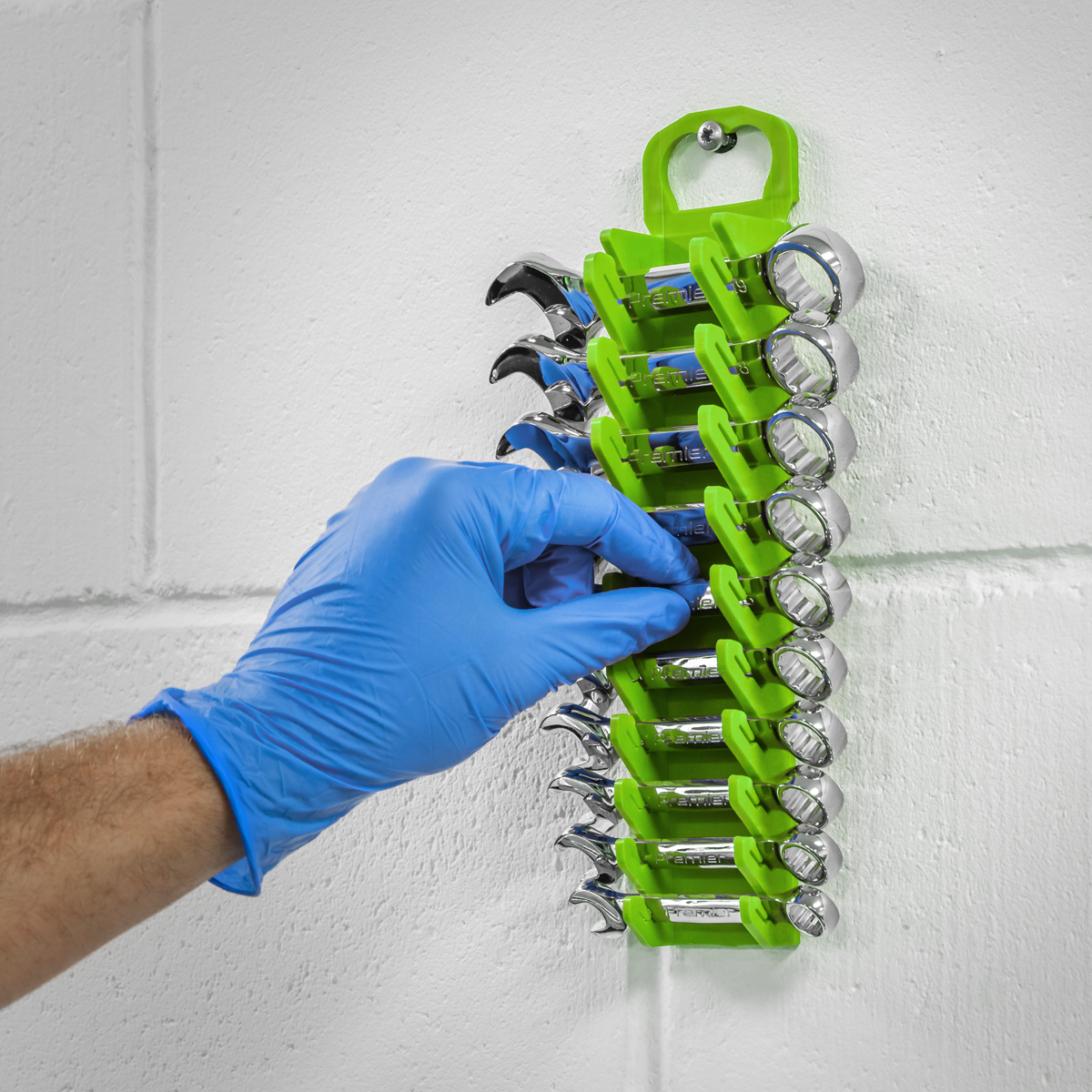 Premier Spanner Rack Capacity 10 Stubby Spanners - Hi-Vis Green