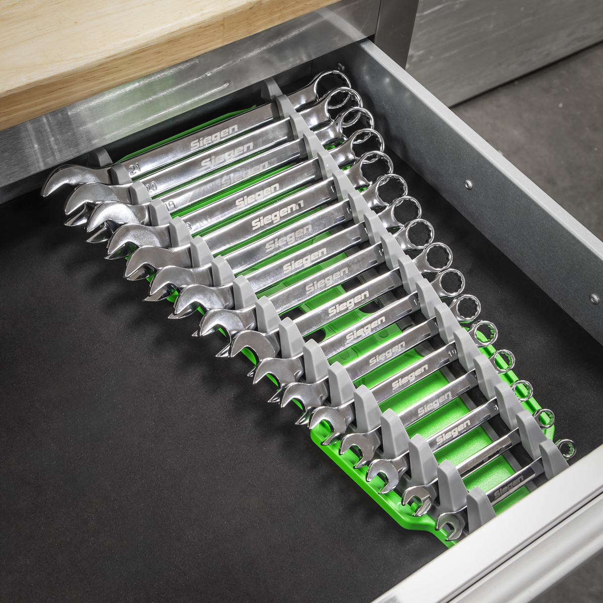 Premier Reversible Spanner Rack 16pc - Hi-Vis Green