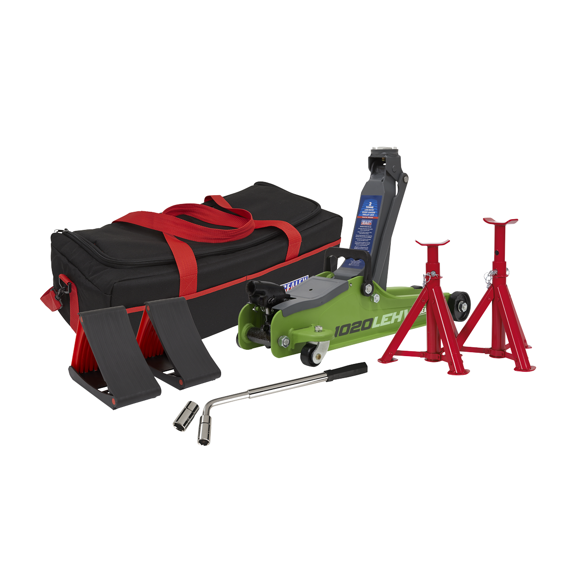 Low Entry Short Chassis Trolley Jack & Accessories Bag Combo, 2 Tonne