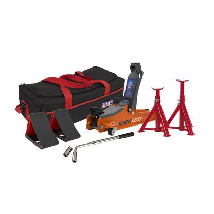 Low Entry Short Chassis Trolley Jack & Accessories Bag Combo, 2 Tonne