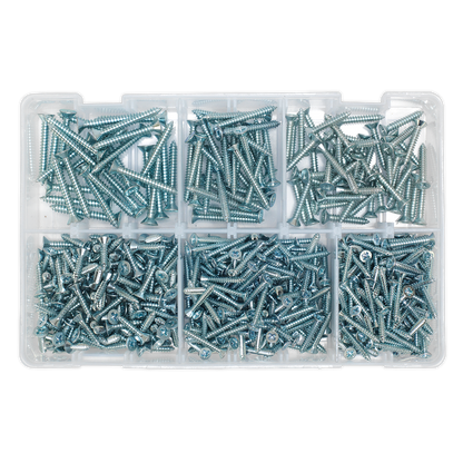Zinc Plated Self-Tapping Countersunk Pozi Screw Assortment 510pc - DIN 7982