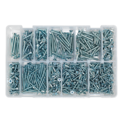 Zinc Plated Self-Tapping Countersunk Pozi Screw Assortment 600pc