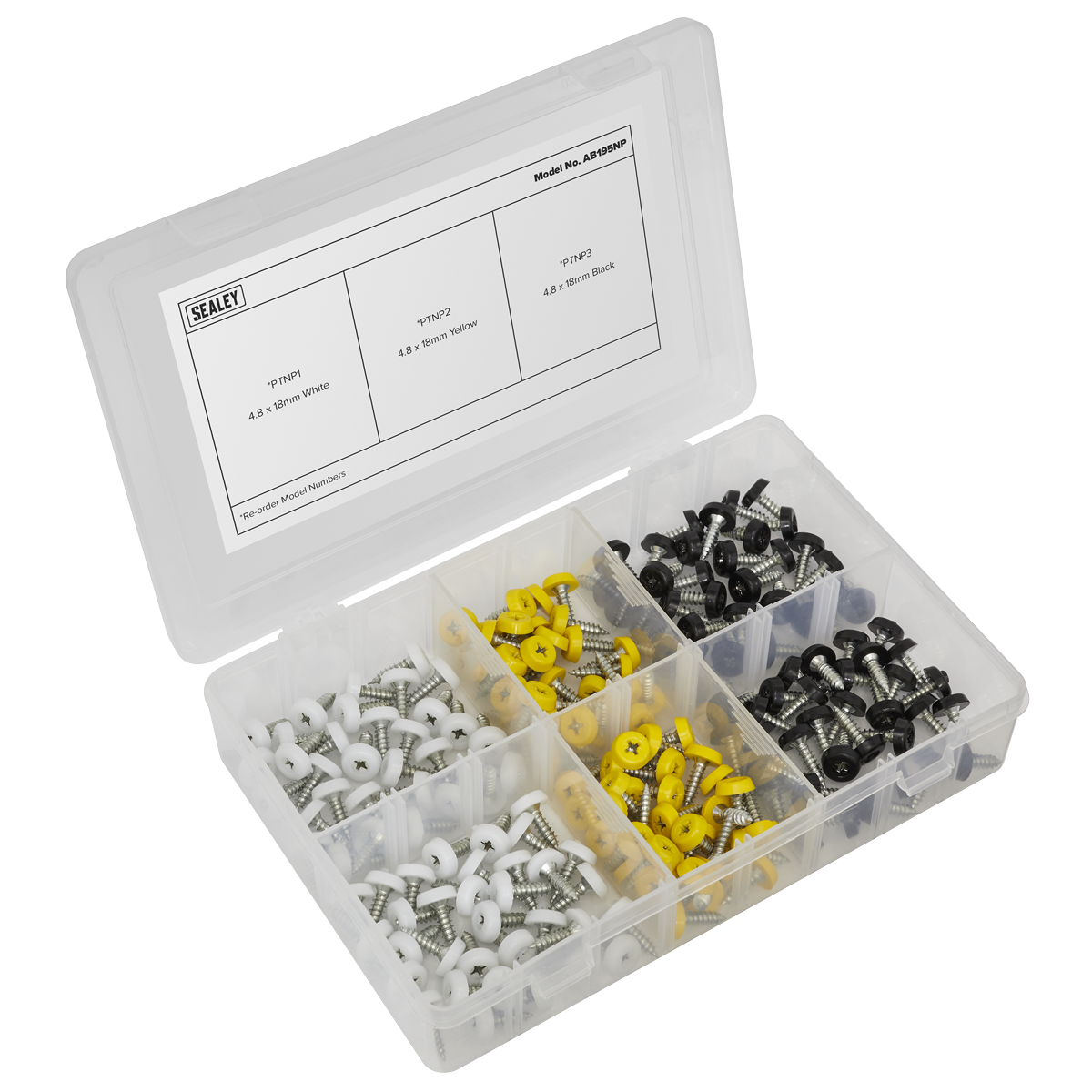Numberplate Screw Assortment 4.8mm x 18mm 195pc - Plastic Enclosed Head