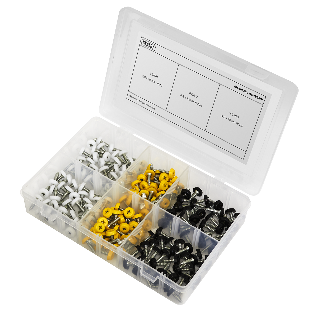 Numberplate Screw Assortment 4.8mm x 18mm 195pc - Plastic Enclosed Head