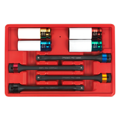 Torque Stick & Aluminium Wheel Impact Socket Set 1/2"Sq Drive 8pc