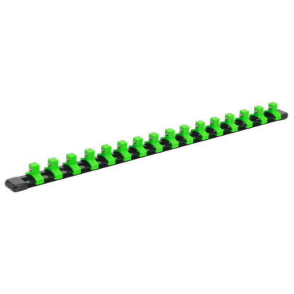 Premier Socket Retaining Rail with 16 Clips 3/8"Sq Drive - Hi-Vis Green