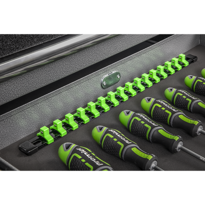 Premier Socket Retaining Rail with 16 Clips 3/8"Sq Drive - Hi-Vis Green