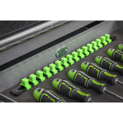 Premier Socket Retaining Rail with 16 Clips 1/2"Sq Drive - Hi-Vis Green