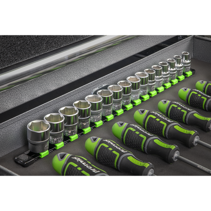 Premier Socket Retaining Rail with 16 Clips 1/2"Sq Drive - Hi-Vis Green