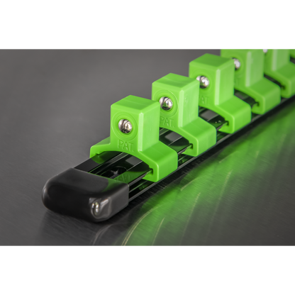Premier Socket Retaining Rail with 16 Clips 1/2"Sq Drive - Hi-Vis Green