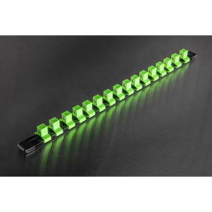 Premier Socket Retaining Rail with 16 Clips 1/2"Sq Drive - Hi-Vis Green