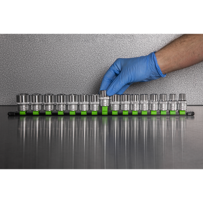 Premier Socket Retaining Rail with 16 Clips 1/2"Sq Drive - Hi-Vis Green