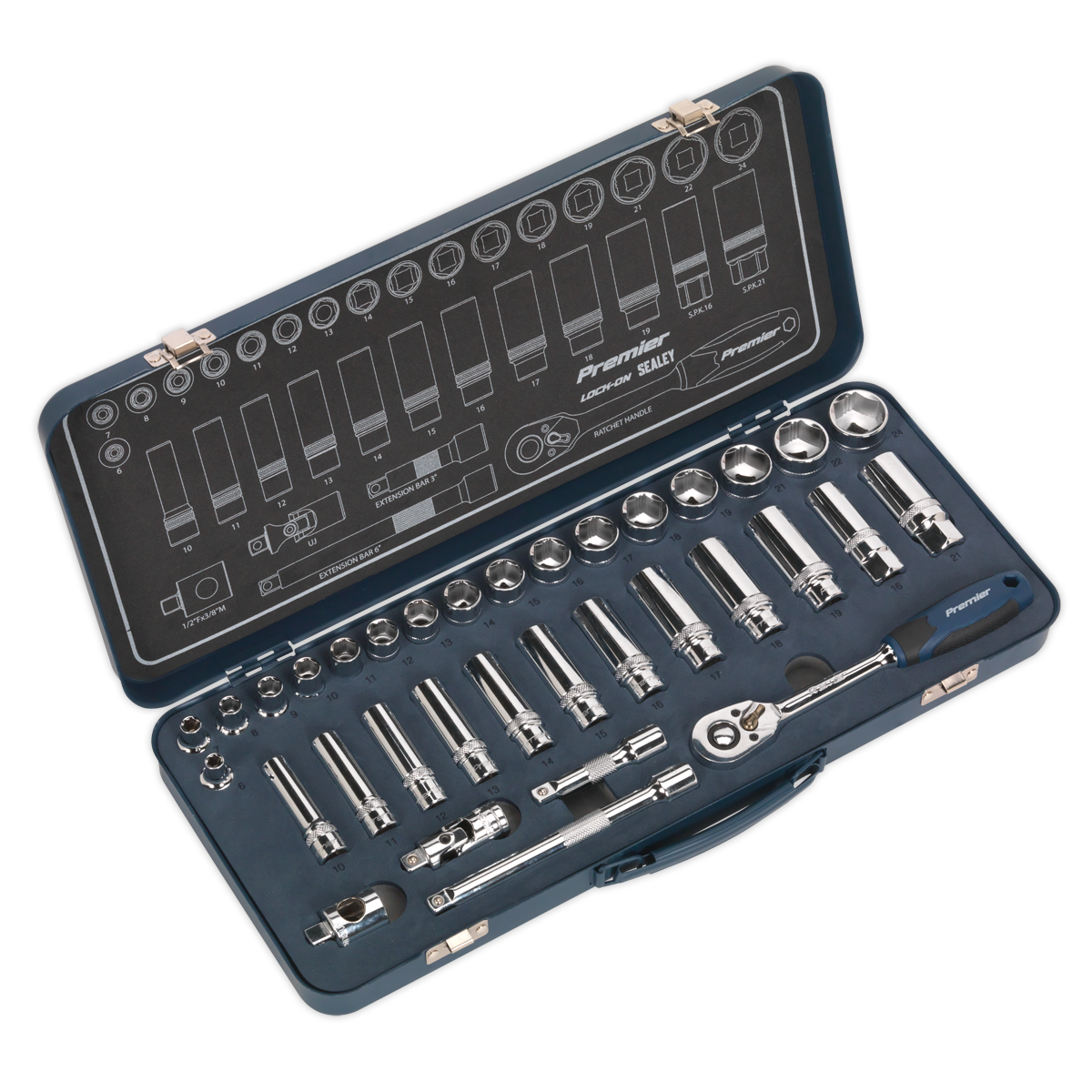 Premier Lock-On™ Socket Set 3/8"Sq Drive 34pc