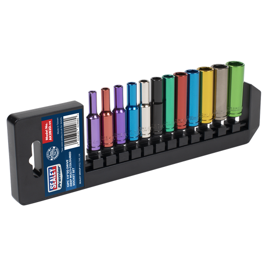 Premier Deep Multi-Coloured Socket Set 1/4"Sq Drive 12pc