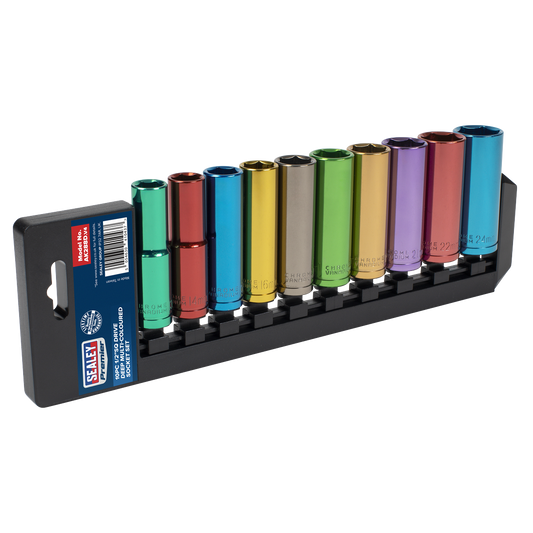 Premier Deep Multi-Coloured Socket Set 1/2"Sq Drive 10pc