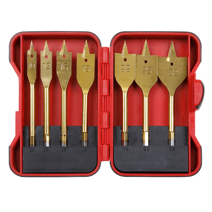 Titanium Coated Flat Wood Drill Bit Set 7pc