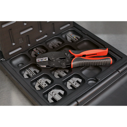 Ratchet Crimping Tool with Jaws and Storage Case