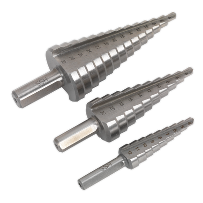 Double Flute HSS M2 Step Drill Bit Set 3pc