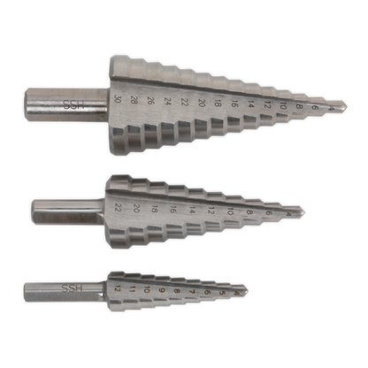 Double Flute HSS M2 Step Drill Bit Set 3pc